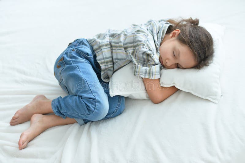 Cute Little Girl Sleeping in Bed at Home Stock Photo - Image of health ...