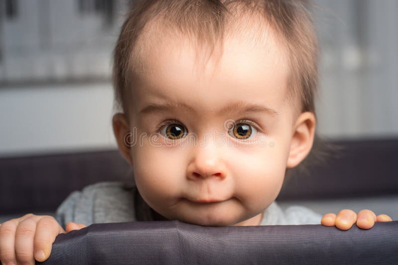 Baby girl with brown hair stock image. Image of people ...