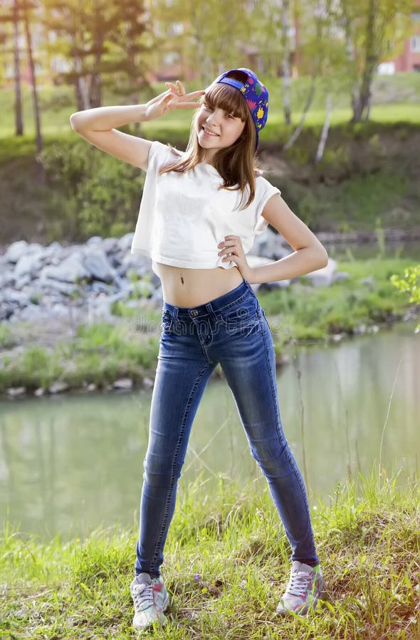 Portrait Of Cute Teen Girl In Outdoor Near Lake Stock P