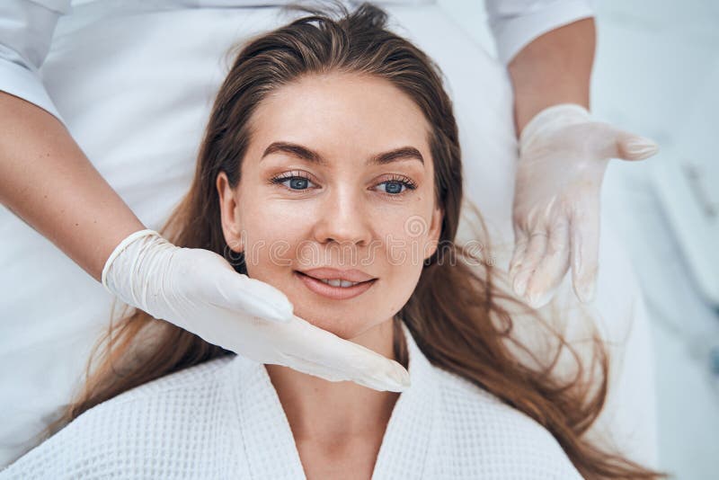 Portrait Of Cute Woman Enjoying Facial Massage Stock Image Image Of Mesotherapy Cosmetologist