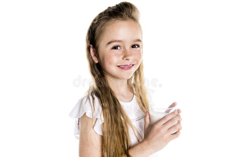 Portrait of a cute 7 years old girl Isolated over white background
