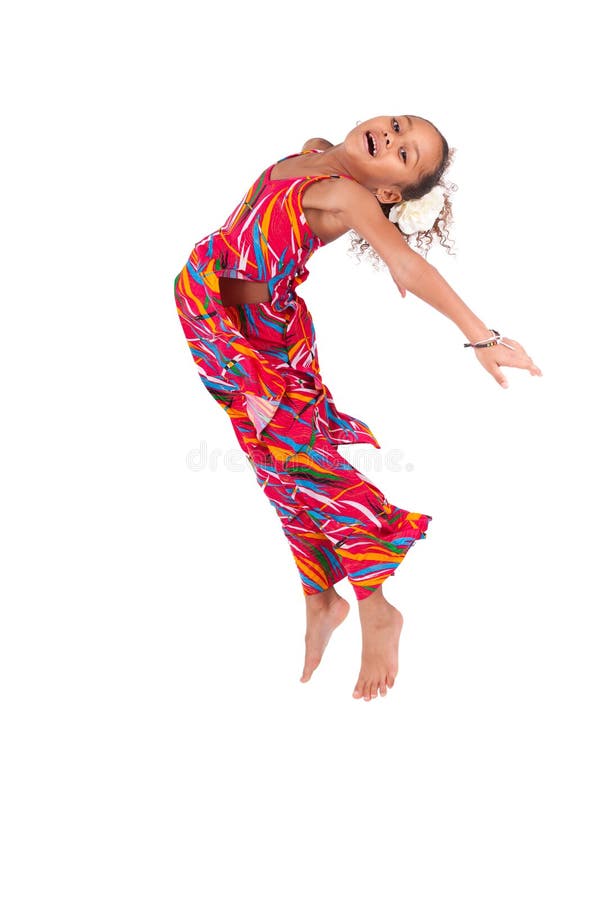 Portrait of Young African Asian girl jumping