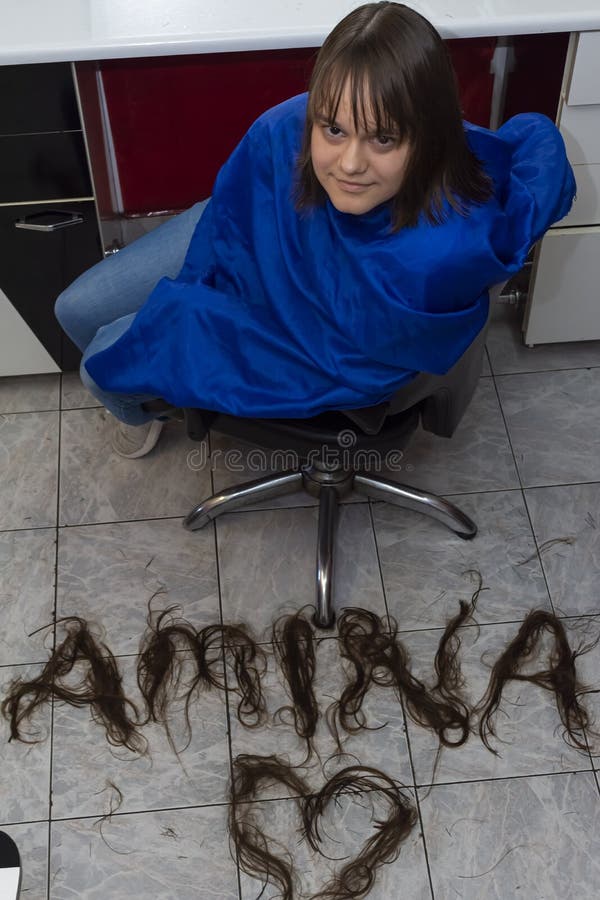 Portrait of Cute Young Girl with New Hairstyle and Name on the Floor Written of Cut Hair Stock Photo - Image of store, beauty: 220879712 Portrait of Cute Young Girl with New Hairstyle and Name on the Floor Written of Cut Hair Stock Photo - Image of store, beauty: 220879712