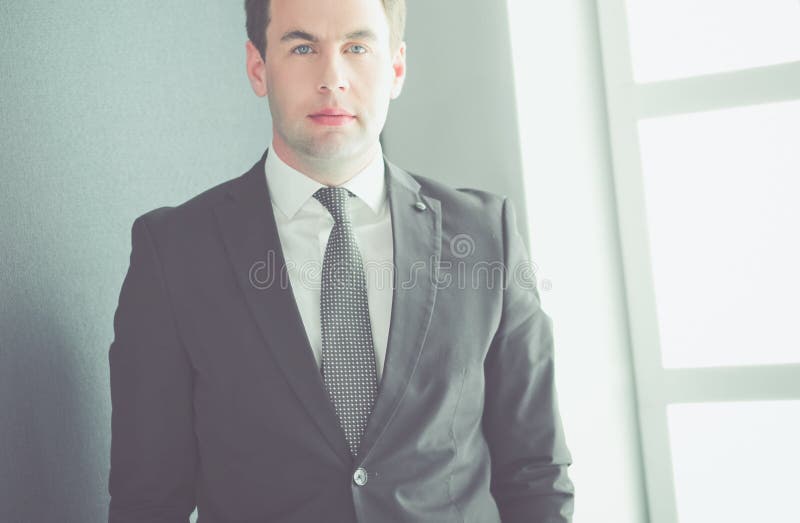 Portrait d'un ext?rieur debout d'homme d'affaires m?r s?r image libre de droits Portrait d'un ext?rieur debout d'homme d'affaires m?r s?r image libre de droits