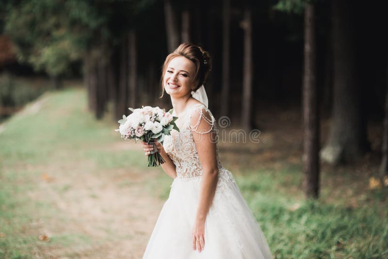 Portrait d'une belle mariée de mode douce et sensuelle. maquillage de mariage et cheveux photographie stock libre de droits