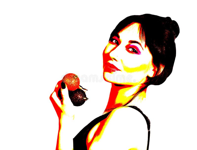 Portrait d'une jeune belle femme avec le decorati d'arbre de Noël illustration libre de droits Portrait d'une jeune belle femme avec le decorati d'arbre de Noël illustration libre de droits