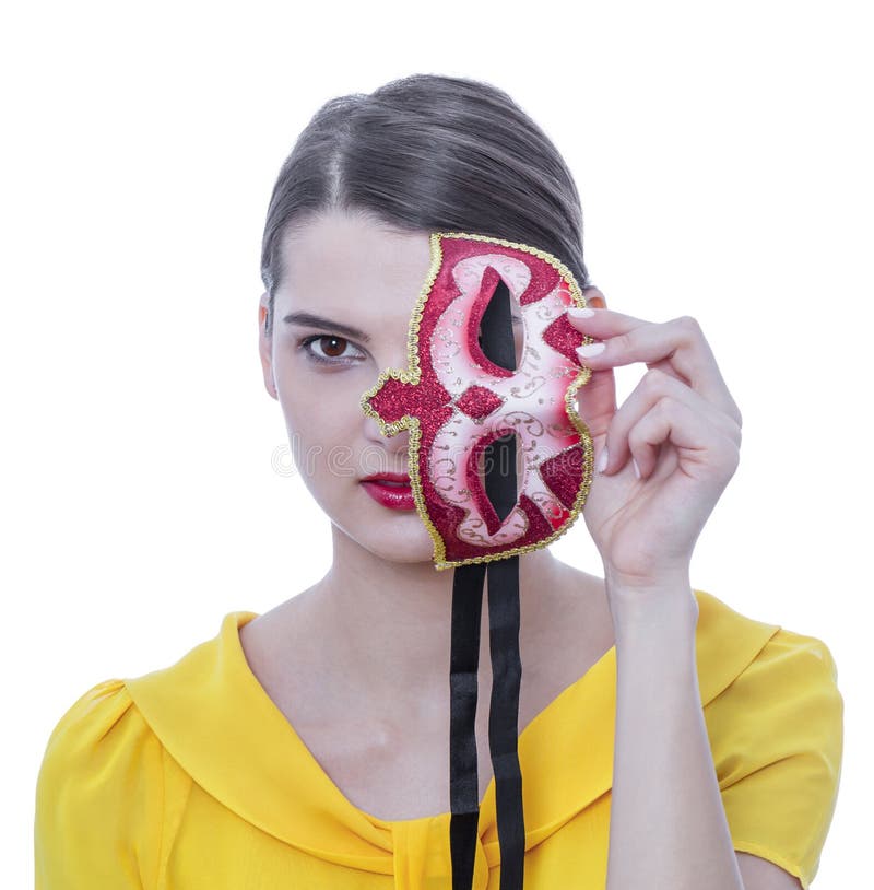 Portrait d'une jeune femme avec un masque images libres de droits Portrait d'une jeune femme avec un masque images libres de droits