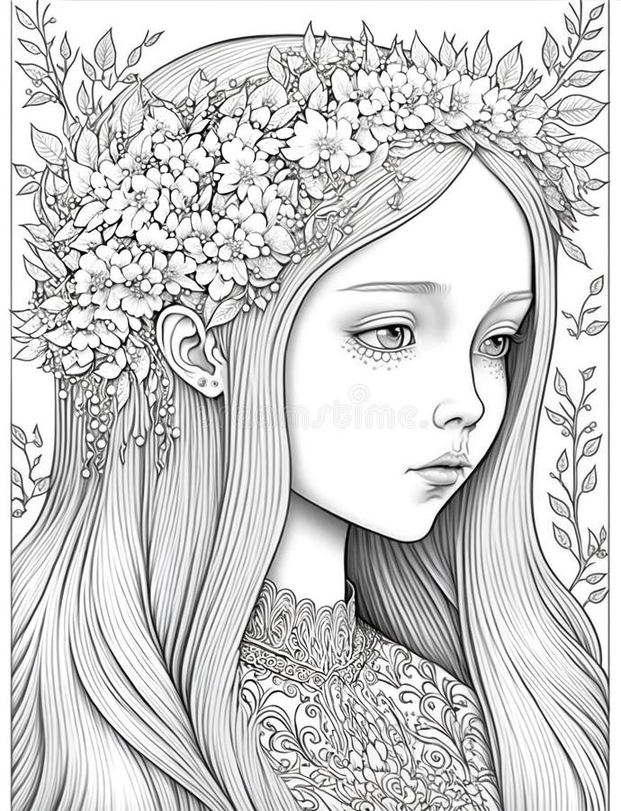 Portrait D'une Jeune Fille Adolescente Coloriage Livre Plan Dessin