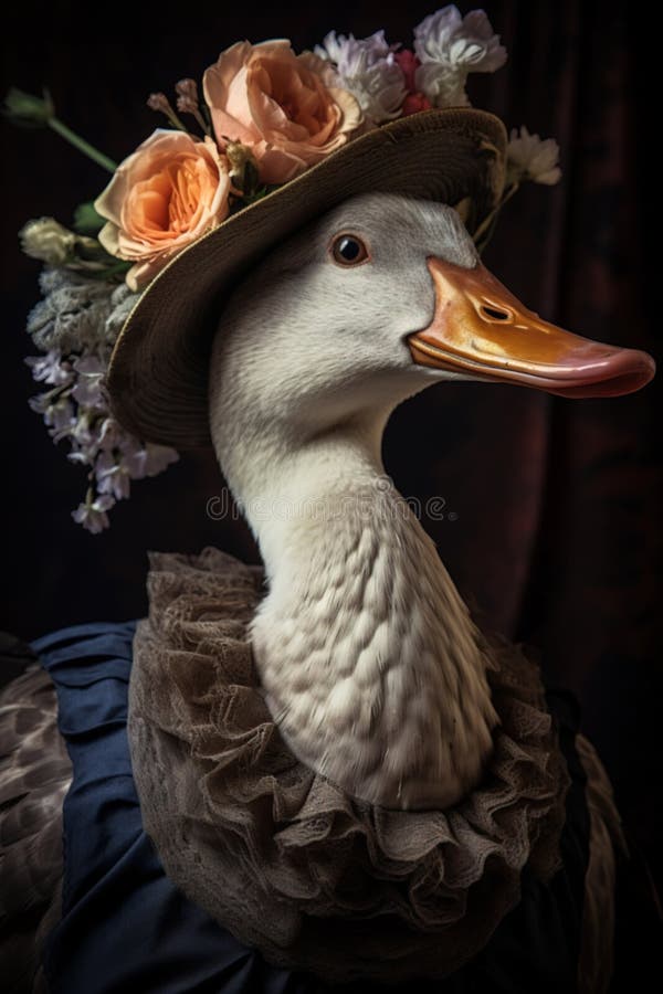Portrait d'une oie dans un chapeau avec des fleurs et habillé dans un rempart victorien vintage illustration de vecteur