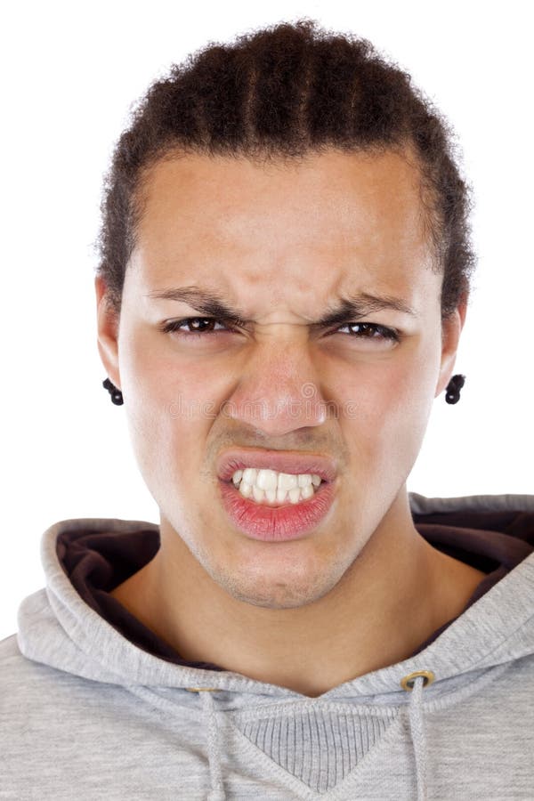 Portrait of a dark-skinned angry young African man