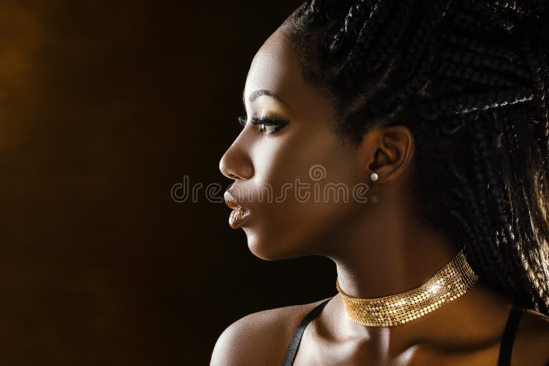 Portrait de beauté de profil de studio de fille africaine photographie stock Portrait de beauté de profil de studio de fille africaine photographie stock