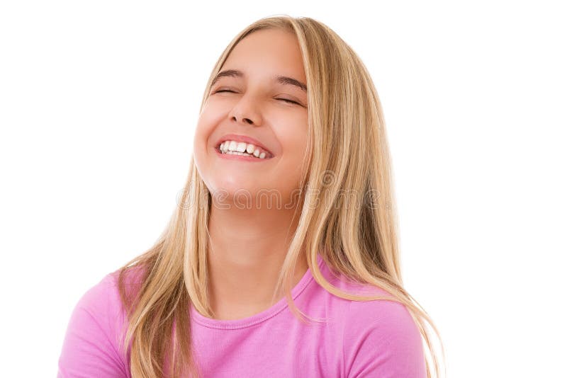 Portrait de concept d'émotion, de succès, de geste et de personnes de rire d'adolescente, photographie stock libre de droits Portrait de concept d'émotion, de succès, de geste et de personnes de rire d'adolescente, photographie stock libre de droits