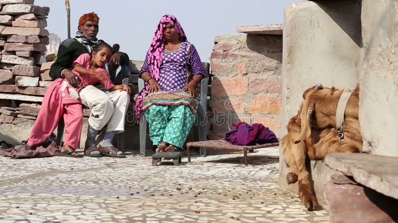 Portrait de famille indienne se reposant dans la cour