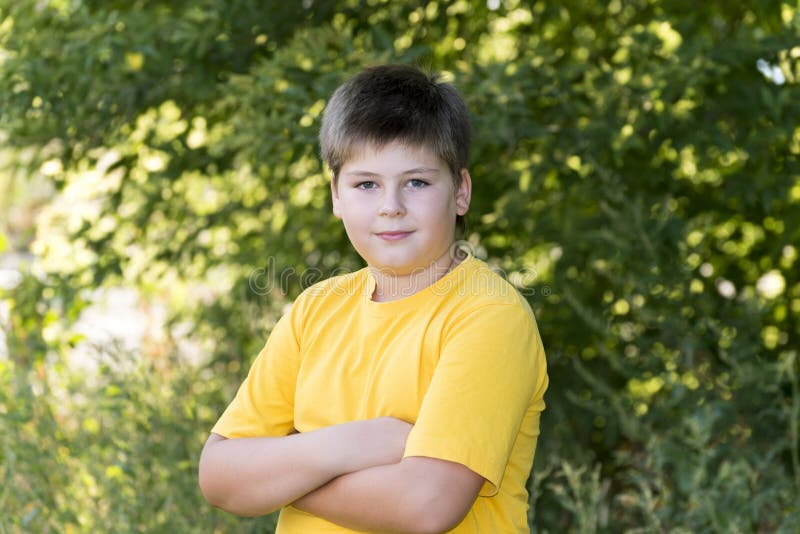 Portrait, De, A, Beau, Adolescent, Garçon, 10 Ans, Dans Parc, Dans, été