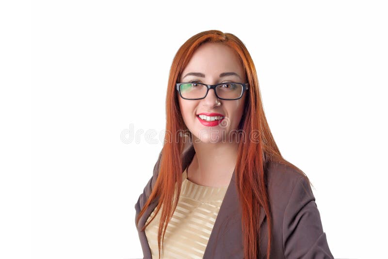 Portrait de jeune femme rousse gaie de sourire heureuse d'affaires images libres de droits Portrait de jeune femme rousse gaie de sourire heureuse d'affaires images libres de droits