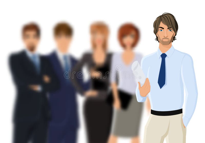 Portrait de jeune homme d'affaires avec l'équipe d'affaires illustration libre de droits Portrait de jeune homme d'affaires avec l'équipe d'affaires illustration libre de droits