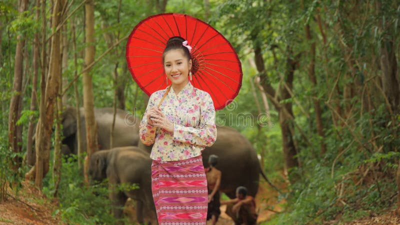 Portrait de la femme asiatique attirante dans le costume asiatique du sud-est traditionnel souriant à la caméra banque de vidéos