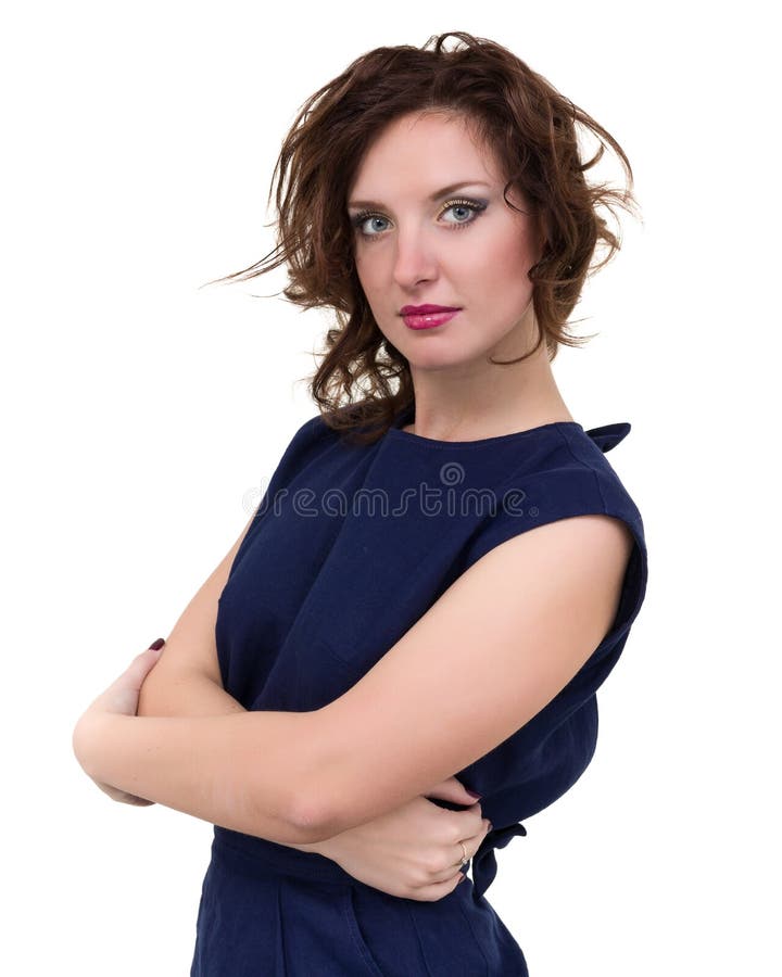 Portrait de la jeune femme d'affaires d'isolement sur le blanc image libre de droits Portrait de la jeune femme d'affaires d'isolement sur le blanc image libre de droits