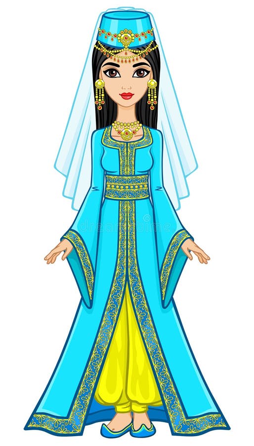 Portrait de la princesse arabe d'animation dans le costume antique illustration de vecteur Portrait de la princesse arabe d'animation dans le costume antique illustration de vecteur