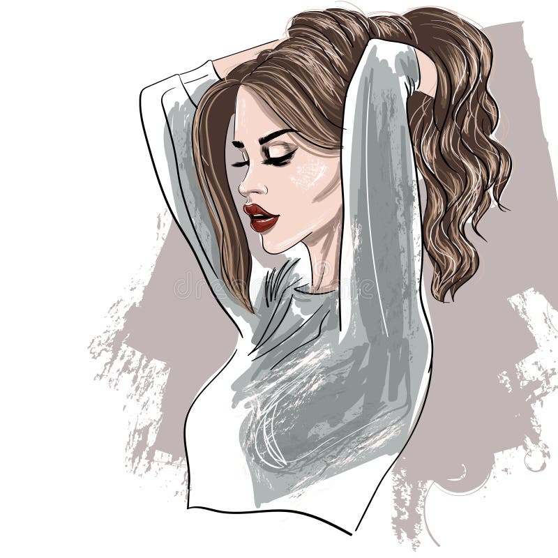 Portrait De Profil De Femme Avec Les Levres Rouges Illustration De Vecteur Illustration Du Dame Modele