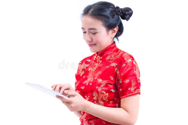Portrait de vue de côté du beau jeune usage de femme asiatique d chinois images libres de droits Portrait de vue de côté du beau jeune usage de femme asiatique d chinois images libres de droits
