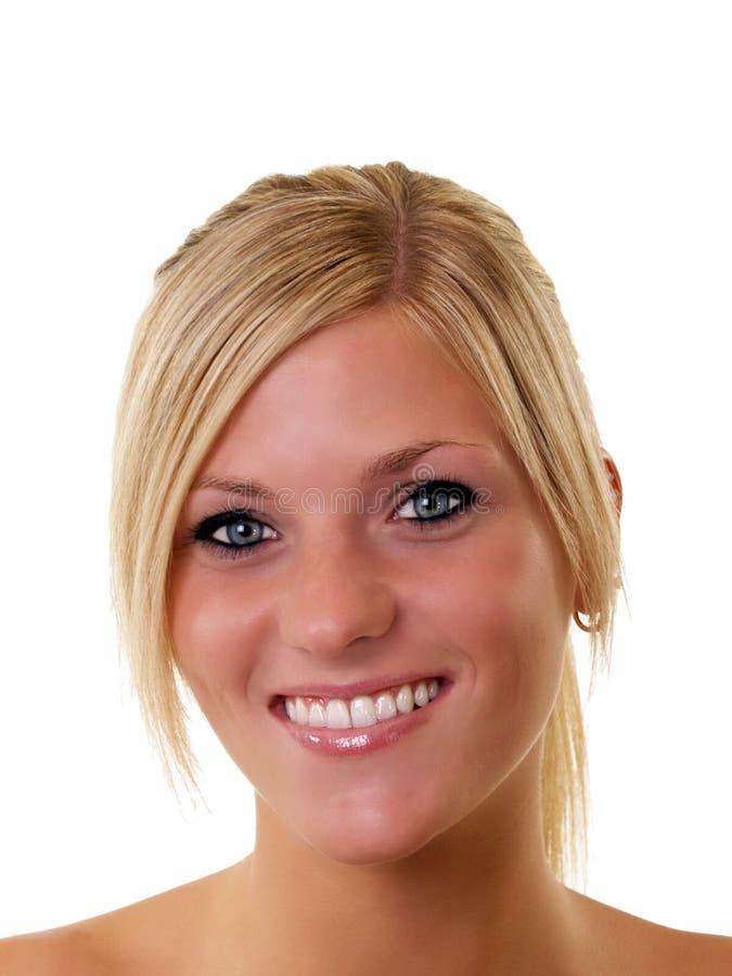 Closeup portrait of young blond woman smiling. Closeup portrait of young blond woman smiling