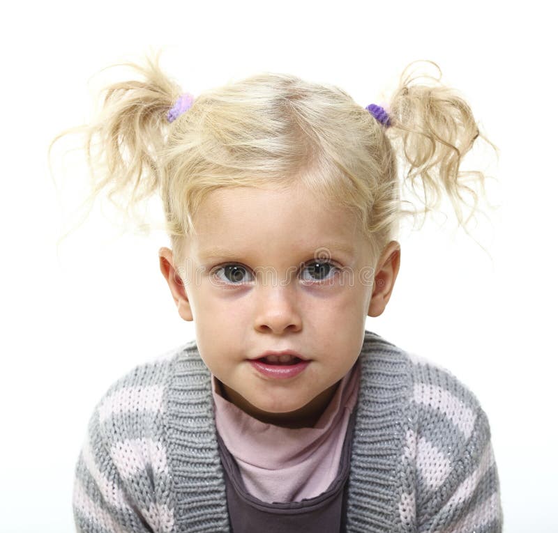 Portrait of young blond girl on white background. Portrait of young blond girl on white background