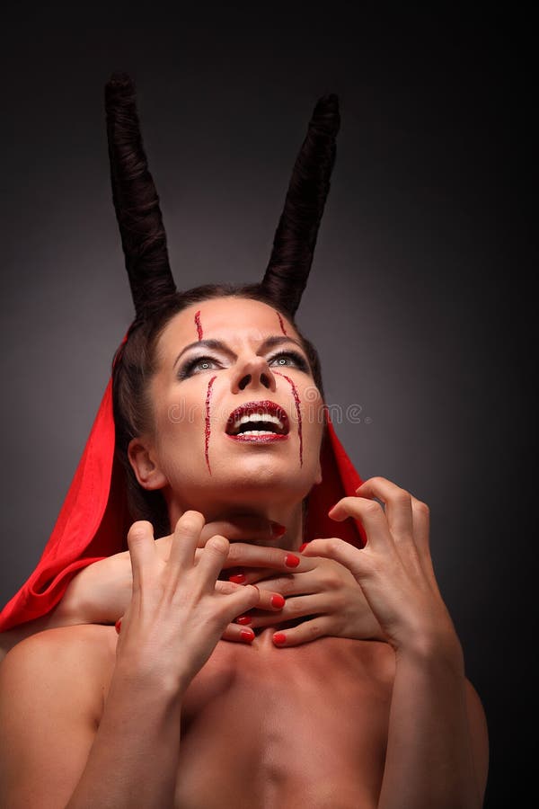 Portrait of a Devil with Horns. Fantasy. Art Project. Halloween Stock