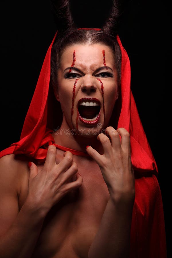 Portrait of a Devil with Horns. Fantasy. Art Project. Halloween Stock