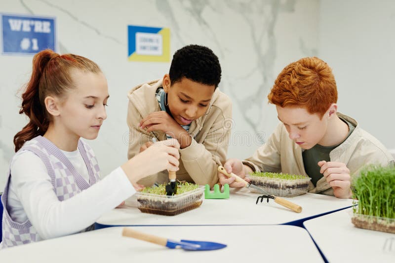 Kids Experimenting in Biology Class royalty free stock photos