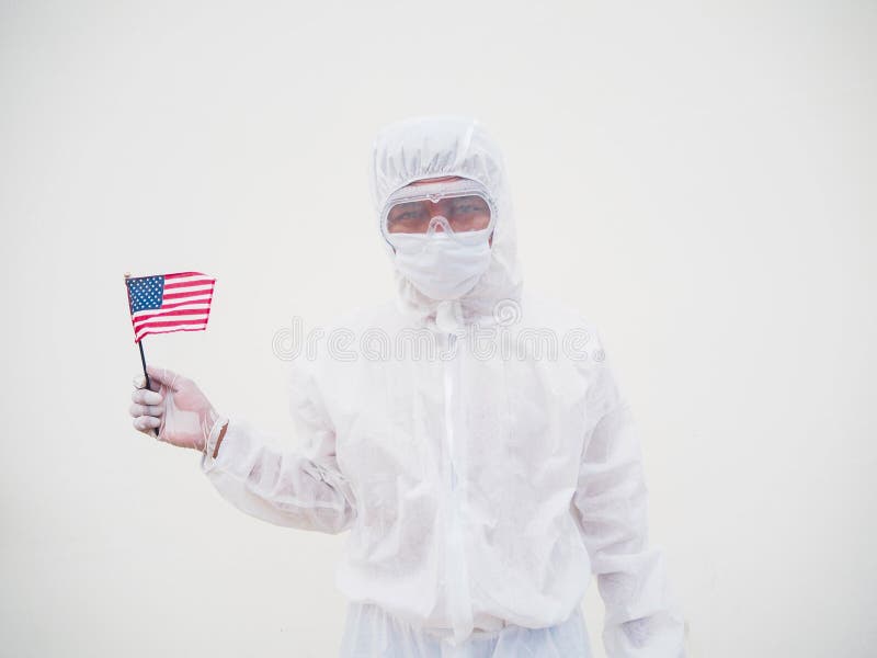 Portrait of Doctor or Scientist in PPE Suite Uniform Holding National ...