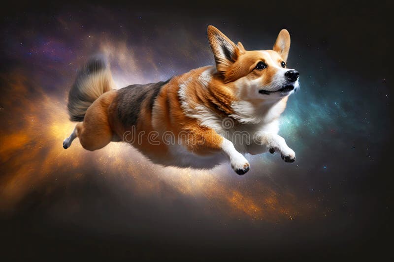 Portrait of Dog Flying in Space Stock Illustration Illustration of