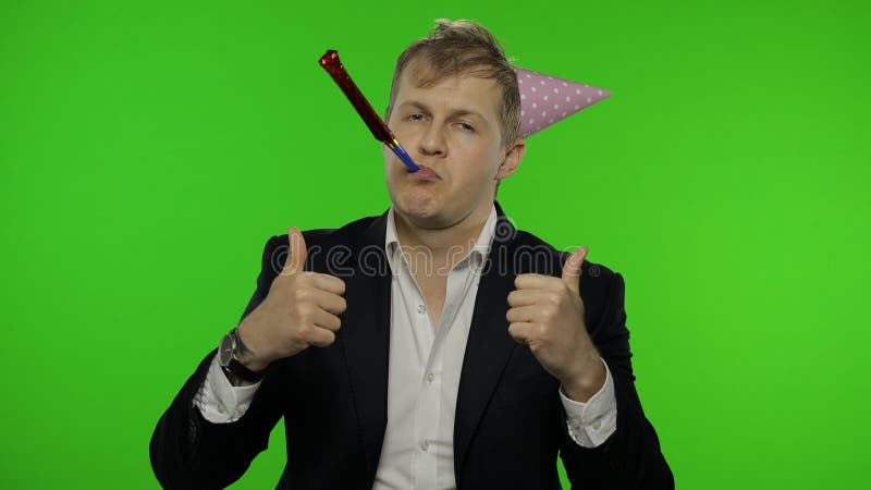 Drunk Sleepy Young Businessman With Hangover In Festive Cap Giving Thumbs Up Stock Image Image