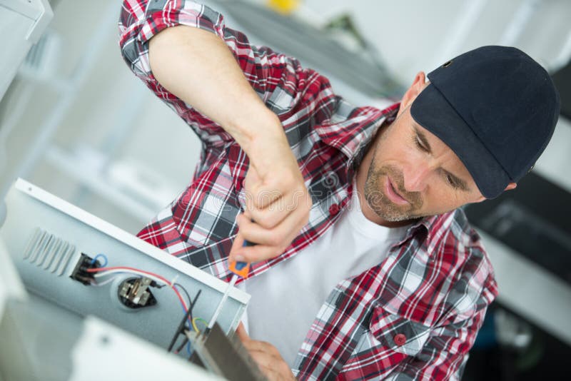 Portrait Electronic Technician at Work Stock Photo Image of component