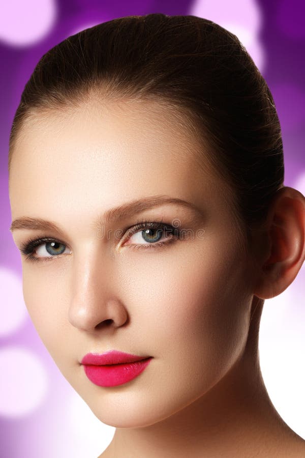 Portrait Of Elegant Woman With Pink Lips Beautiful Young Model Stock 