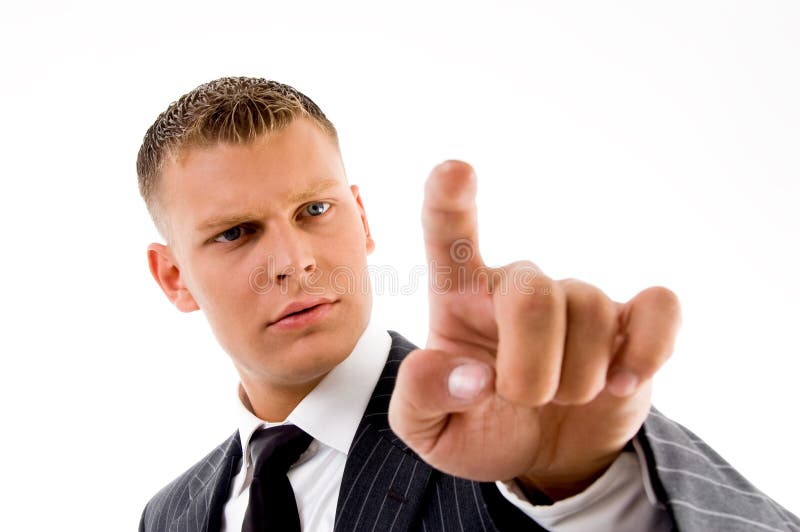 Portrait of employee looking at his index finger