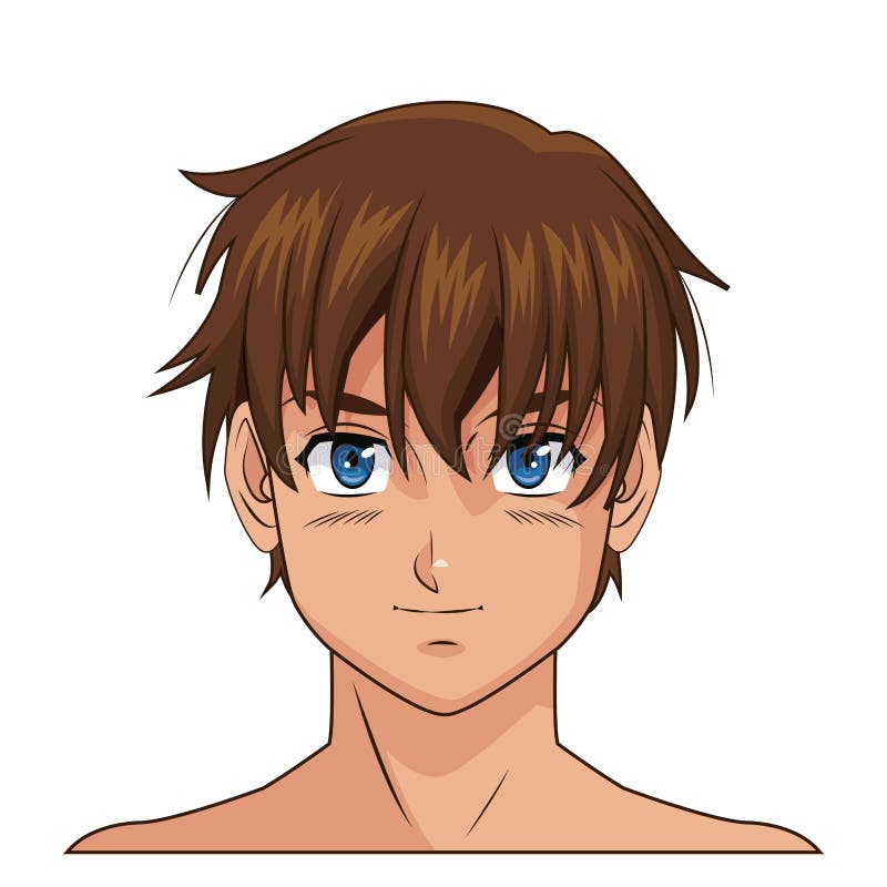 Portrait Face Manga Anime Boy Blue Eyes Brown Hair Stock Vector -  Illustration of blue, japan: 83982653