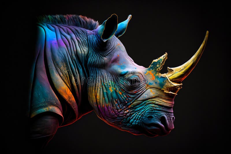 Portrait Face of an Rhinoceros with Colorful Paint. Generative AI Stock ...