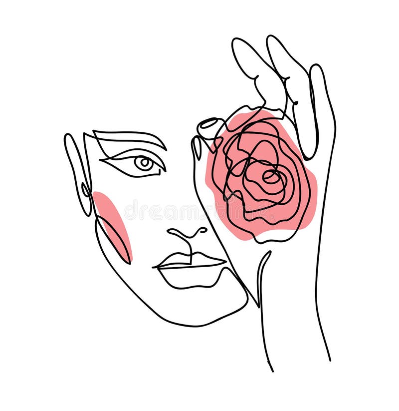 Portrait, Face with Rose. One Continuous Line Art Woman, Girl. Stock Vector - Illustration of minimalistic: 177696787