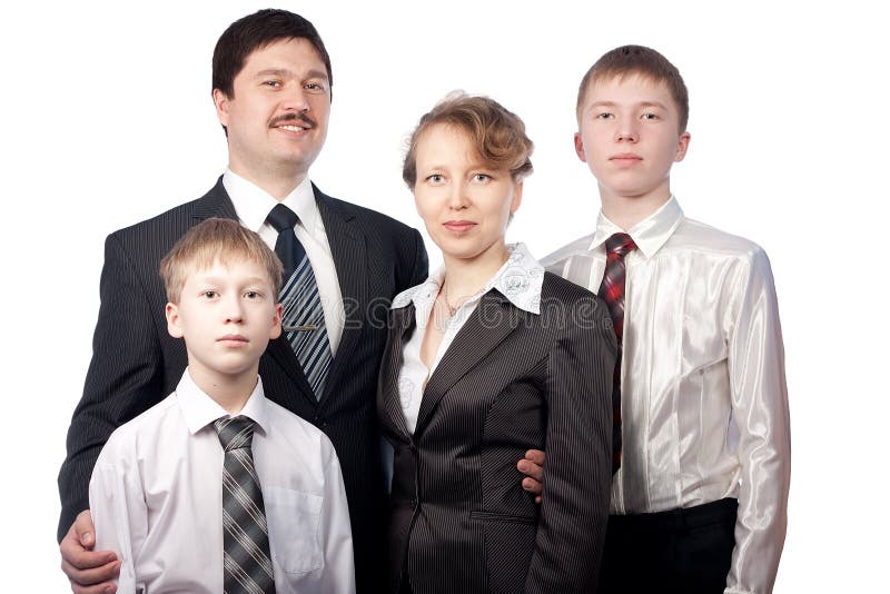 Portrait of Family of Four People in Suits Stock Photo Image of