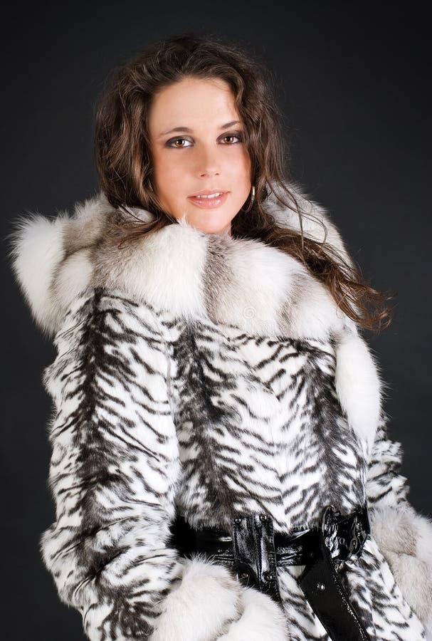 Portrait Of A Fashion Woman In Fur Coat Stock Photo - Image of face