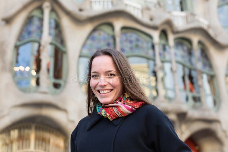 Portrait of female with Casa Batllo royalty free stock photo Portrait of female with Casa Batllo royalty free stock photo