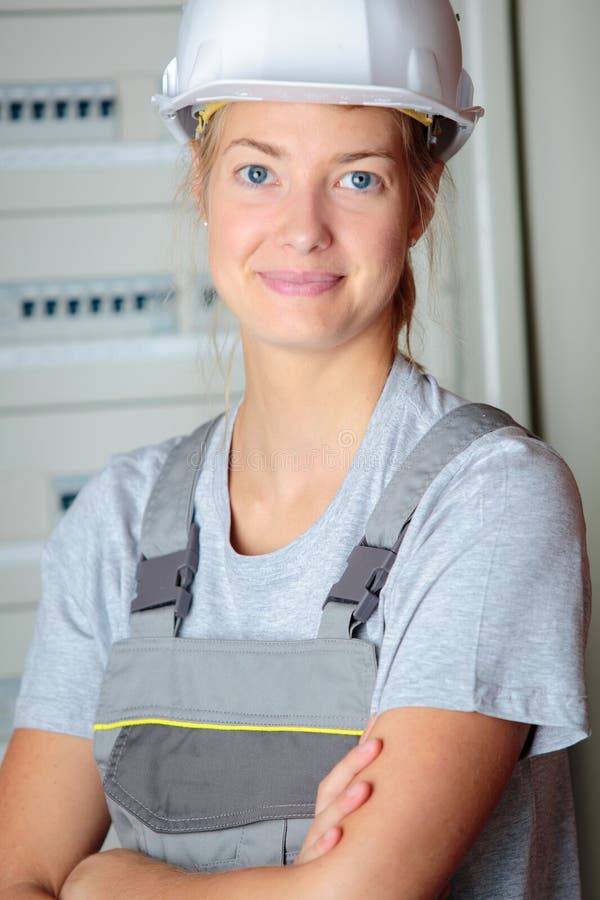 Portrait female electrician royalty free stock images