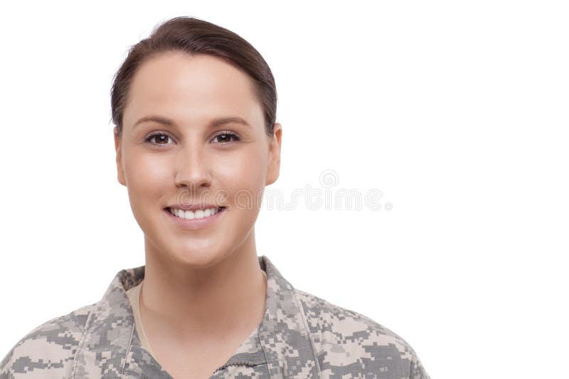 Close-up of a US female soldier smiling. Close-up of a US female soldier smiling