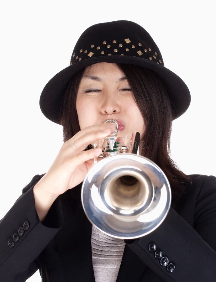 Portrait of a Female Trumpet Player stock photography.
