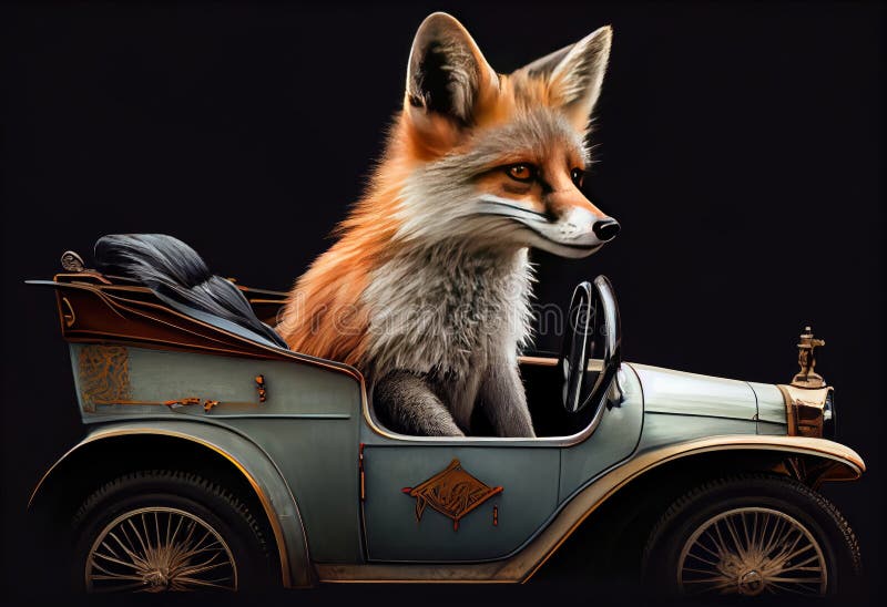 Portrait of a Fox Traveling in a Cabriolet . Generate Ai. Stock ...