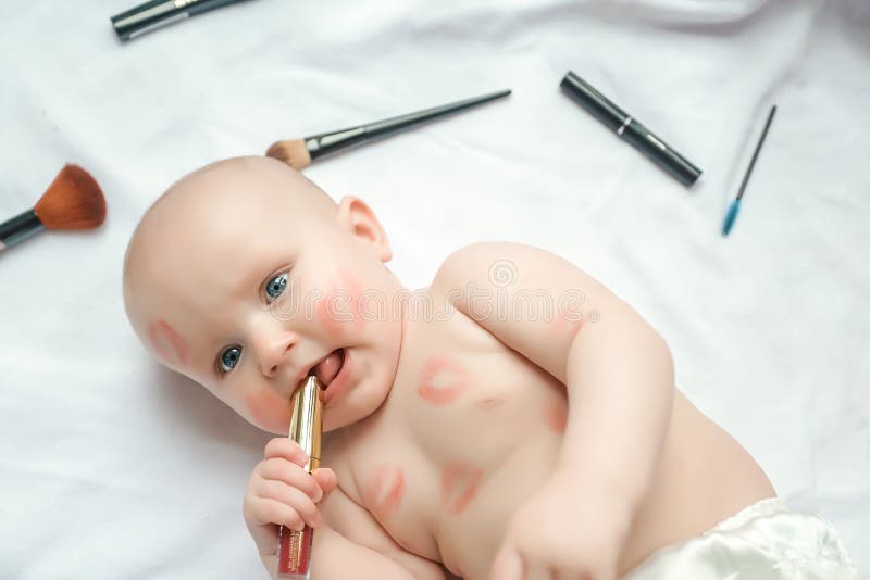Portrait of a Funny Newborn Baby with Red Lipstick Kisses on the Skin with Scattered Makeup Tools on White Background. Top View Stock Photo - Image of childhood, lips: 137478206 Portrait of a Funny Newborn Baby with Red Lipstick Kisses on the Skin with Scattered Makeup Tools on White Background. Top View Stock Photo - Image of childhood, lips: 137478206
