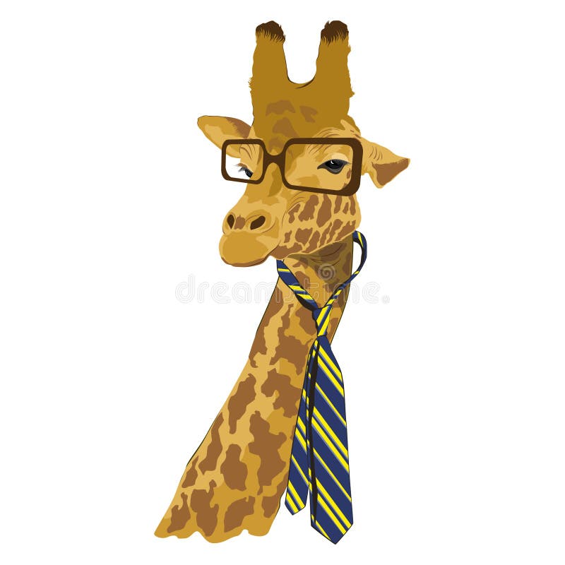 Portrait of giraffe in trendy glasses and tie