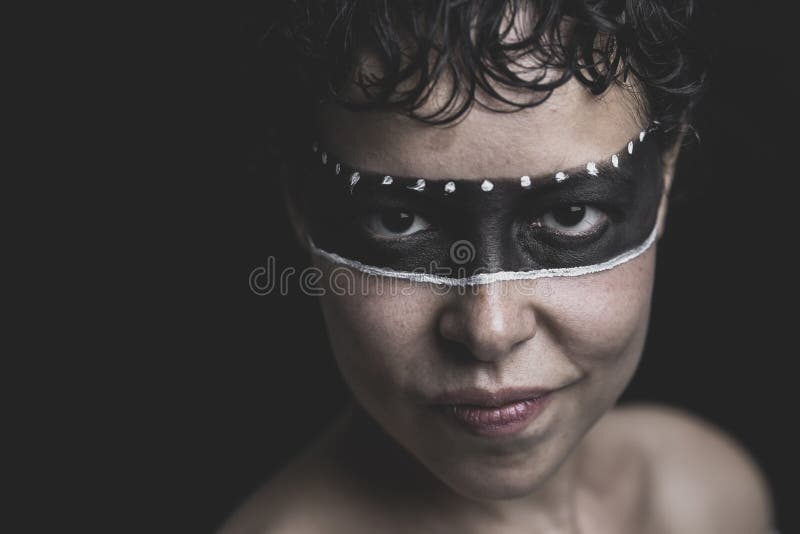Portrait of a Girl in a Black Mask Stock Image Image of adult
