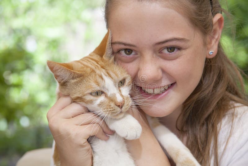 Girl with cat stock photo. Image of eyes, glamour, casual 2683884